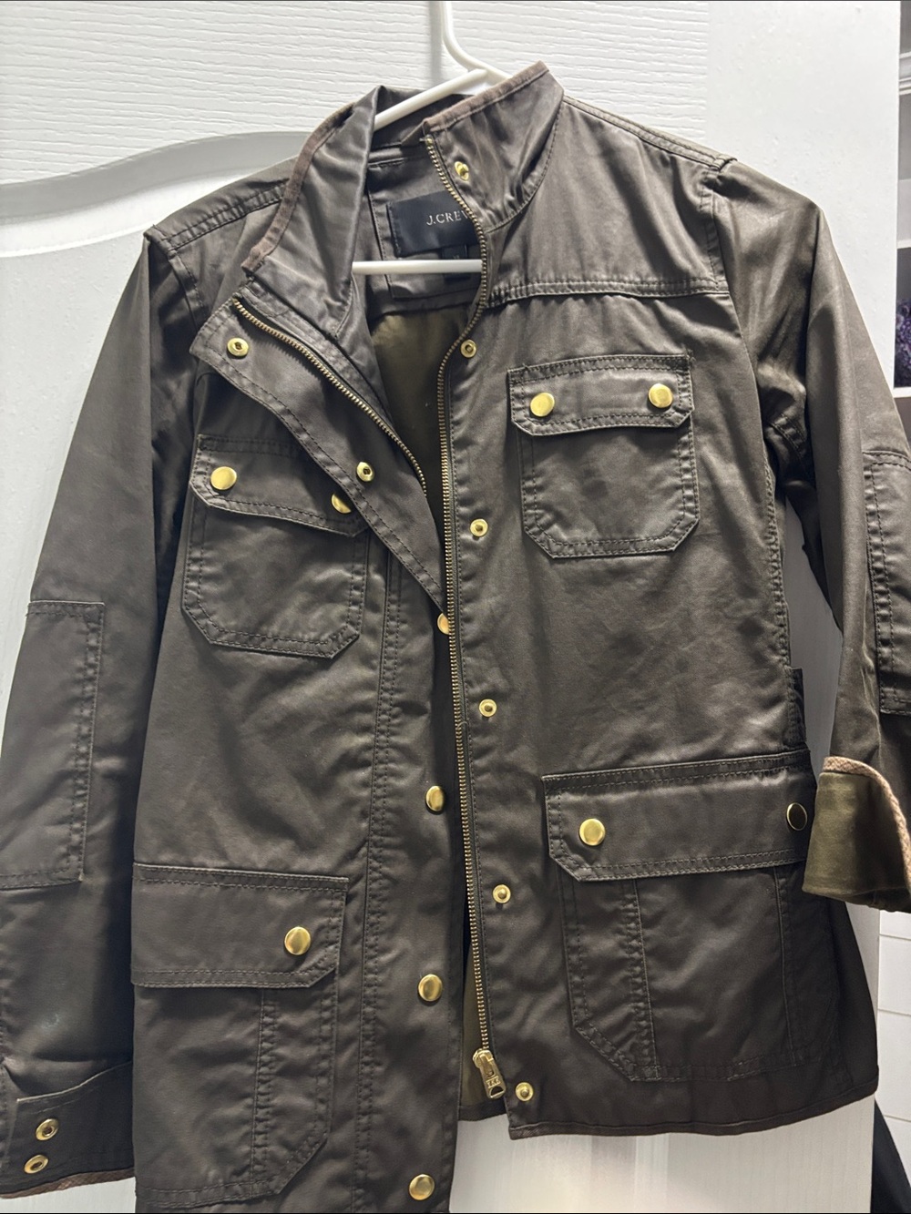J. Crew Dark Olive Utility Jacket with Gold Hardware